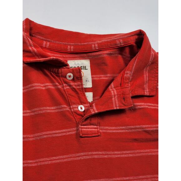 Fossil Polo Shirt Vintage Fit Mens Size XL Distressed 54 Striped Short Sleeve - Picture 6 of 13